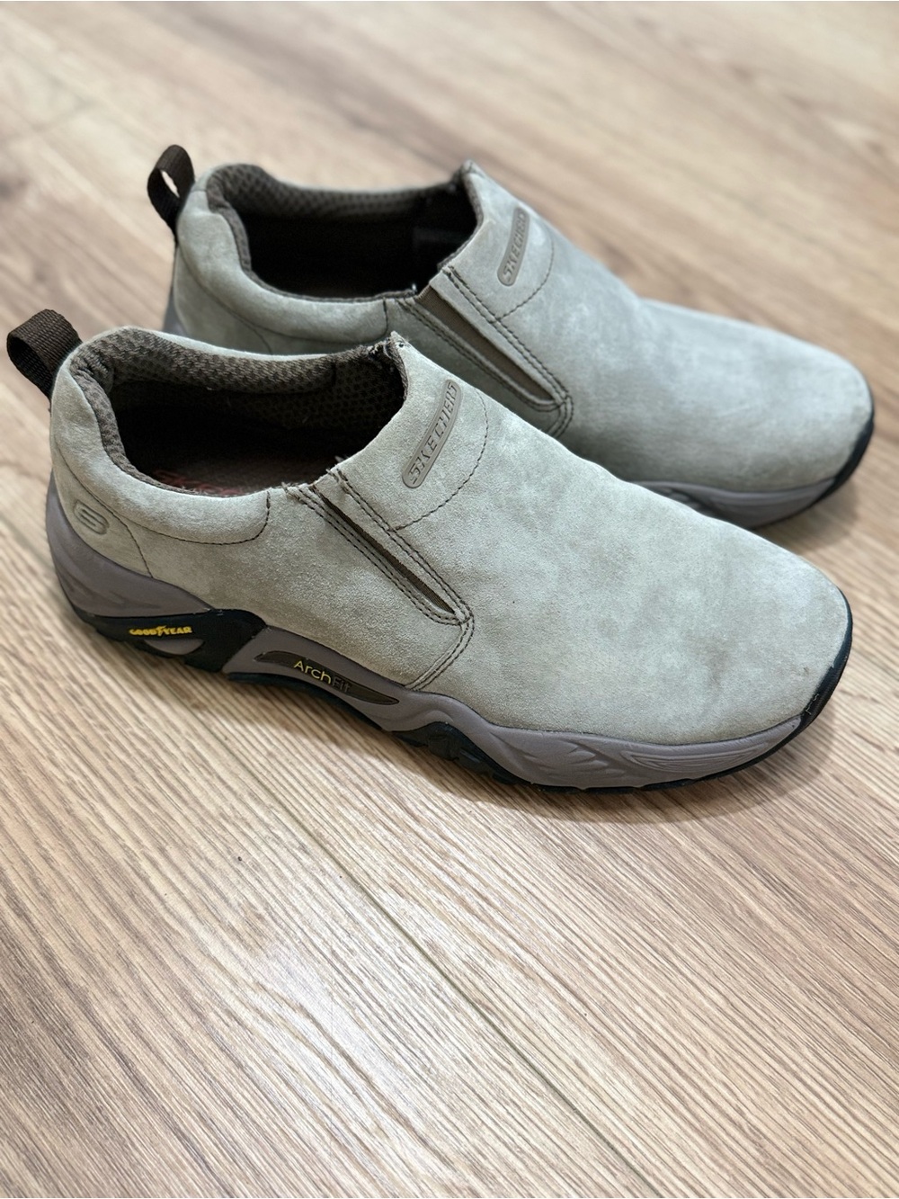 Skechers Arch Fit Recon Sandro Slip On Shoes Taupe Suede Goodyear Mens 7.5